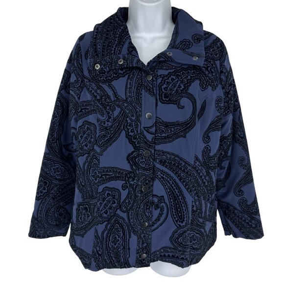 Chicos Zenergy Neema Flocked Paisley Print Button Snap Front Jacket Size 0 US S - Picture 1 of 10